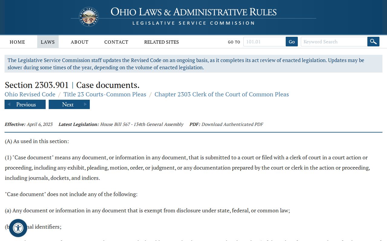 Fairfield County case search Ohio personal identifier and restricted case document law