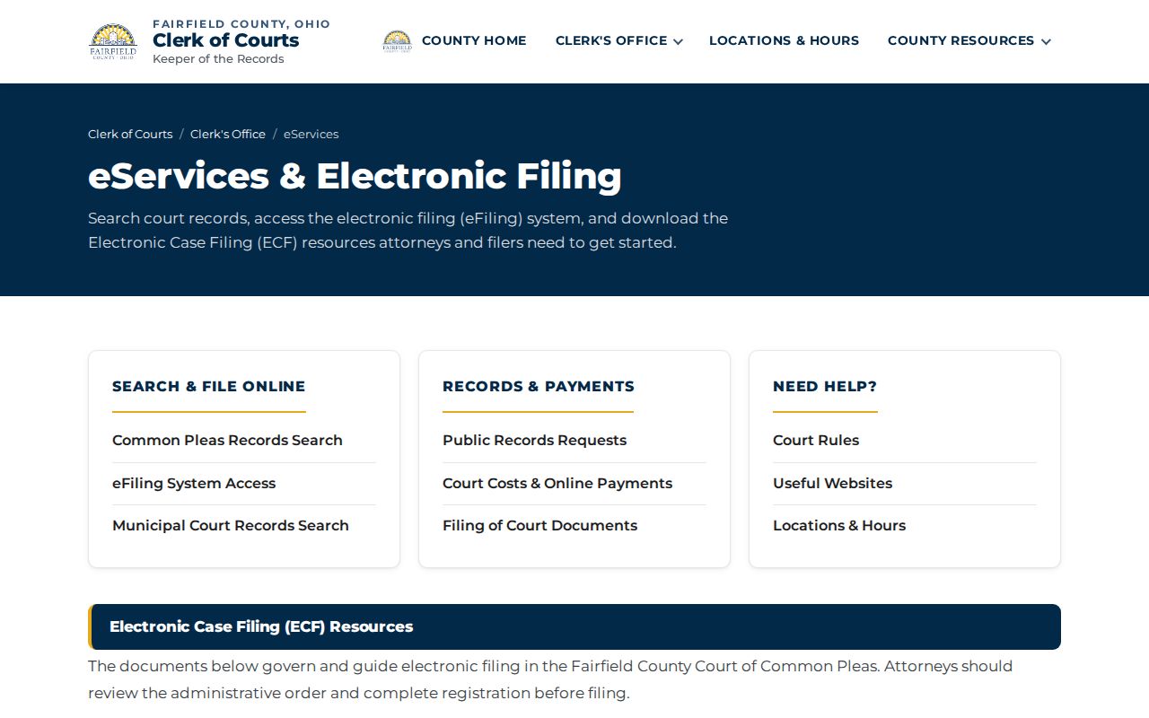 Fairfield County case search Common Pleas eServices and case inquiry gateway