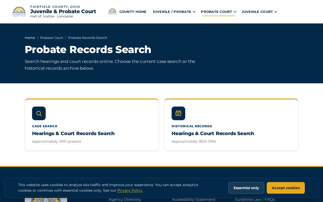 Fairfield County case search Probate current and historical records search choices