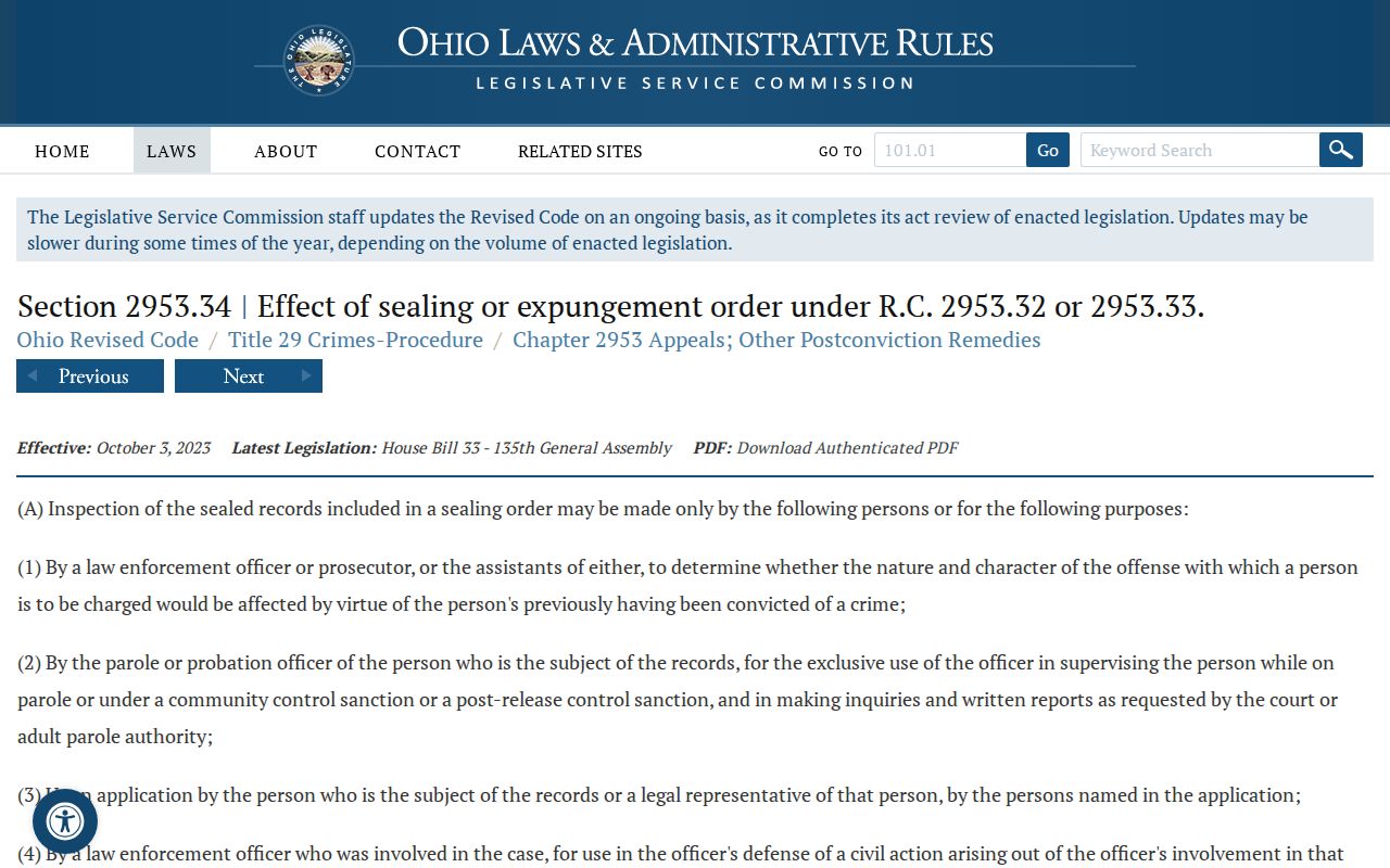 Fairfield County civil docket Ohio sealed-record index access law