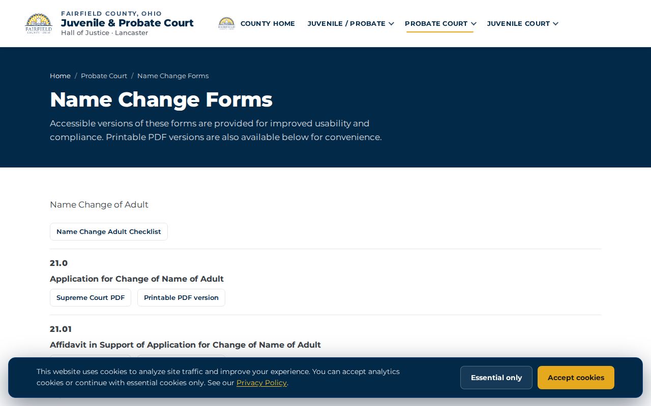 Fairfield County civil docket Probate sealed-file and name-change record resources