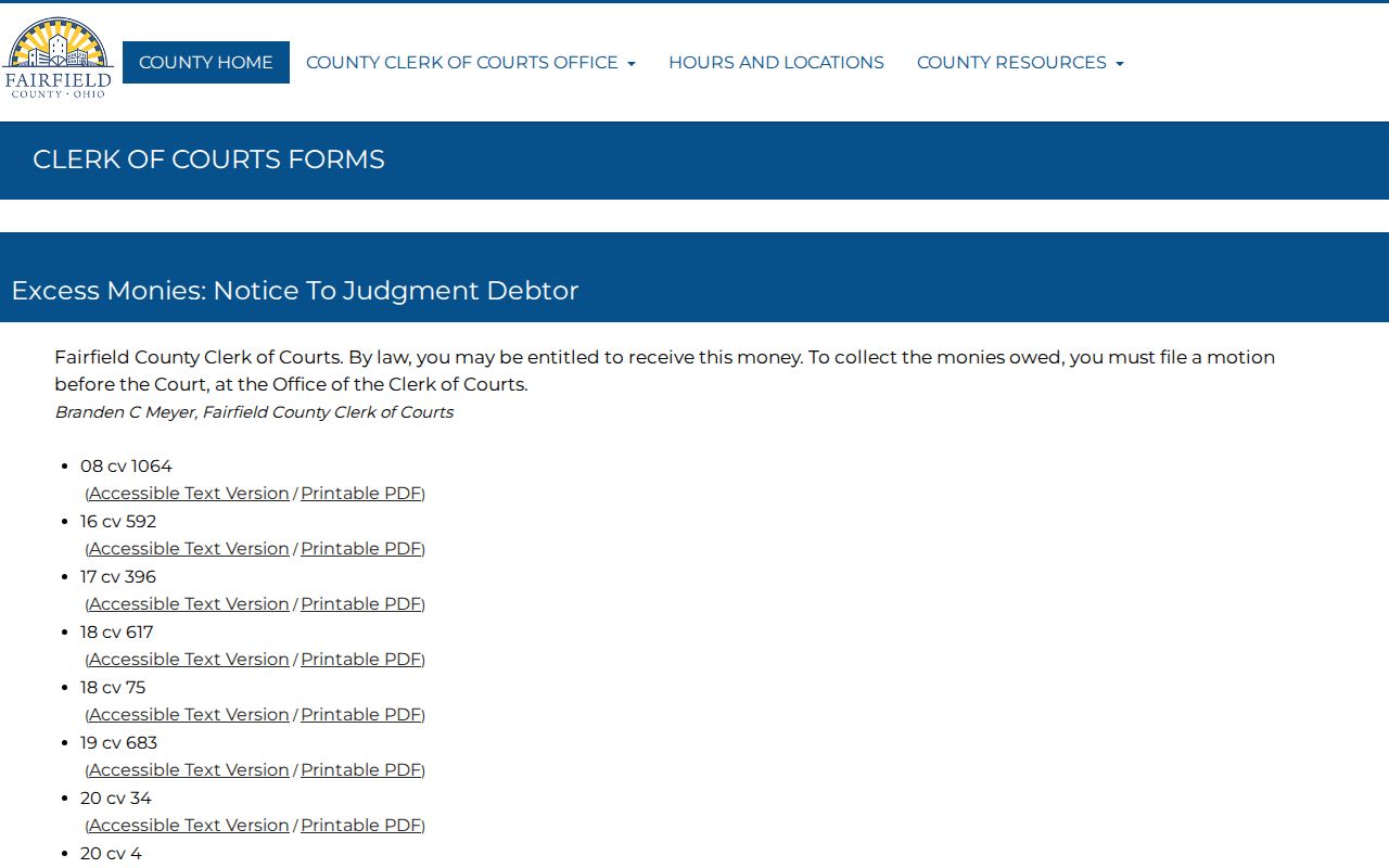 Fairfield County civil docket Common Pleas and Domestic Relations form library