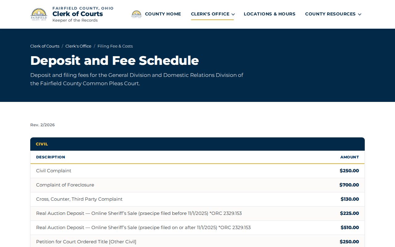 Fairfield County court records Common Pleas copy fee schedule