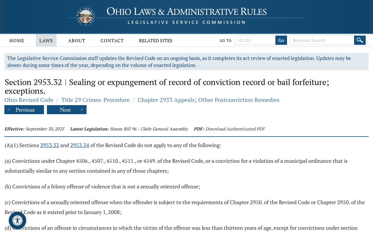 Fairfield County criminal docket Ohio sealing and expungement law