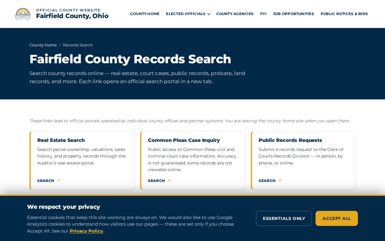 Fairfield County court docket records search directory