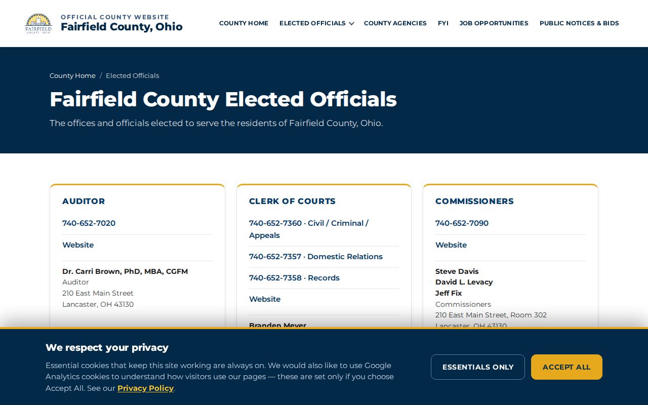Fairfield County court docket elected court officials directory