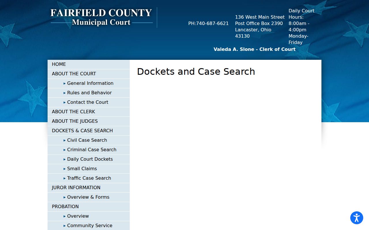 Fairfield County Municipal Court docket and case search gateway for Lancaster cases