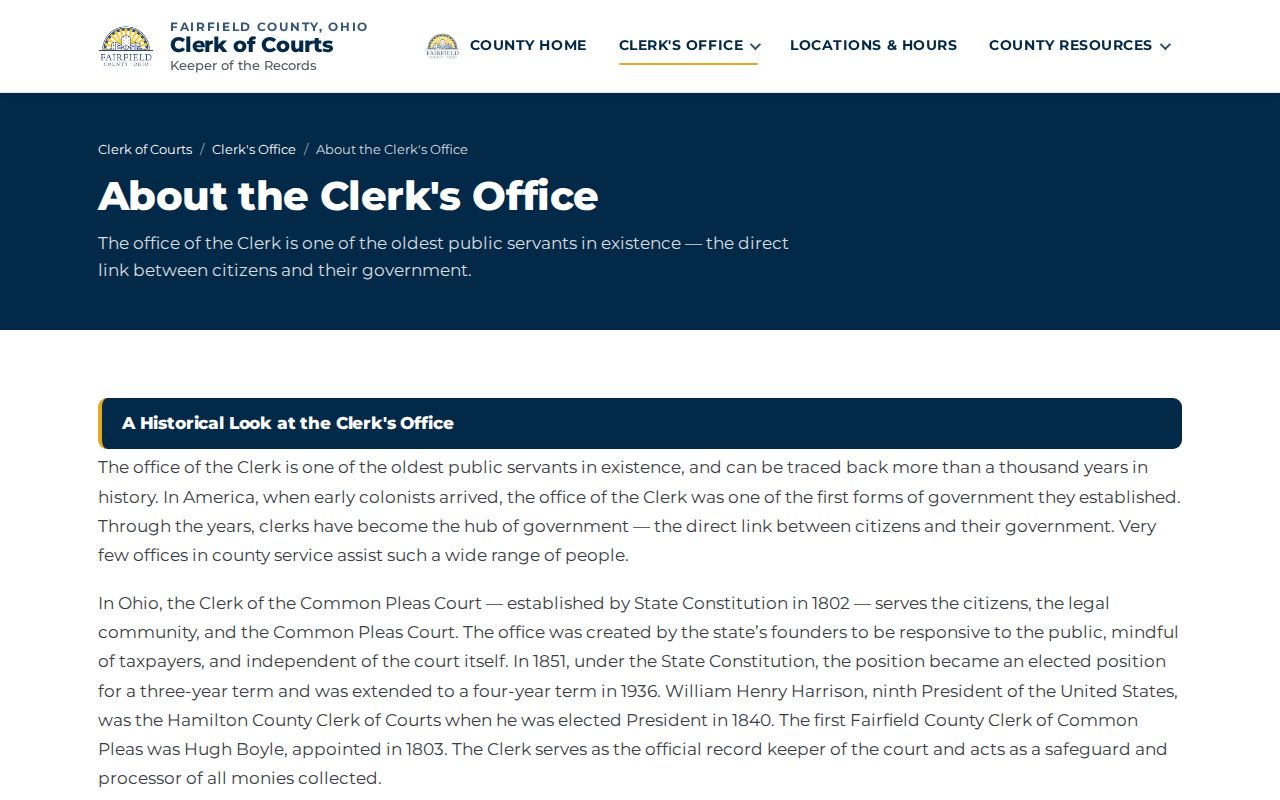 Fairfield County Clerk of Courts information page for Lancaster court records