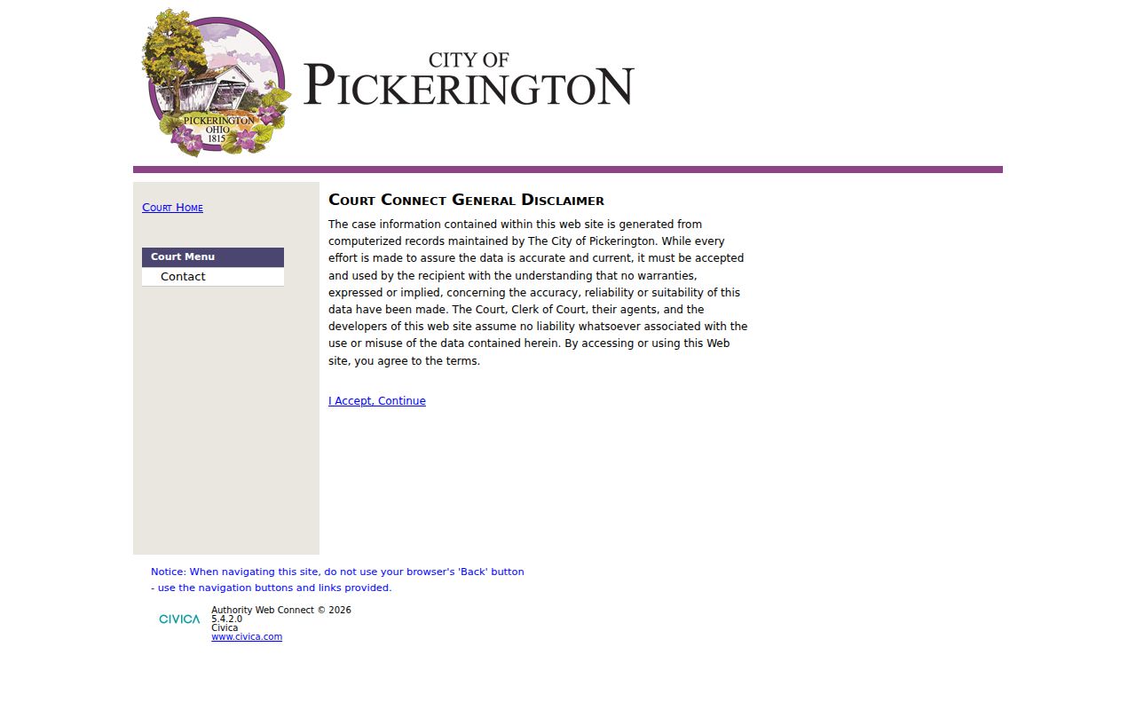 Pickerington Mayor's Court Case Lookup and Case Schedule Query portal