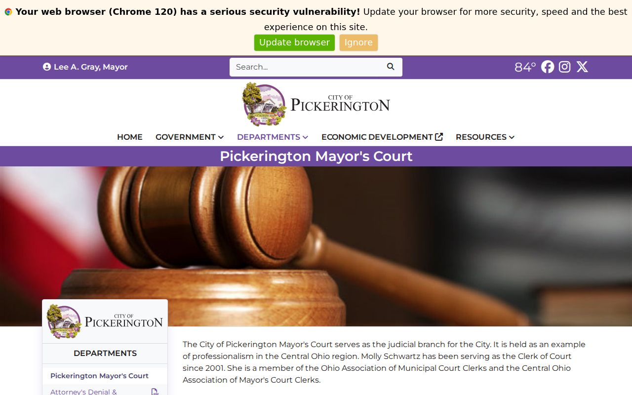 Pickerington Mayor's Court official page with local court information and lookup link