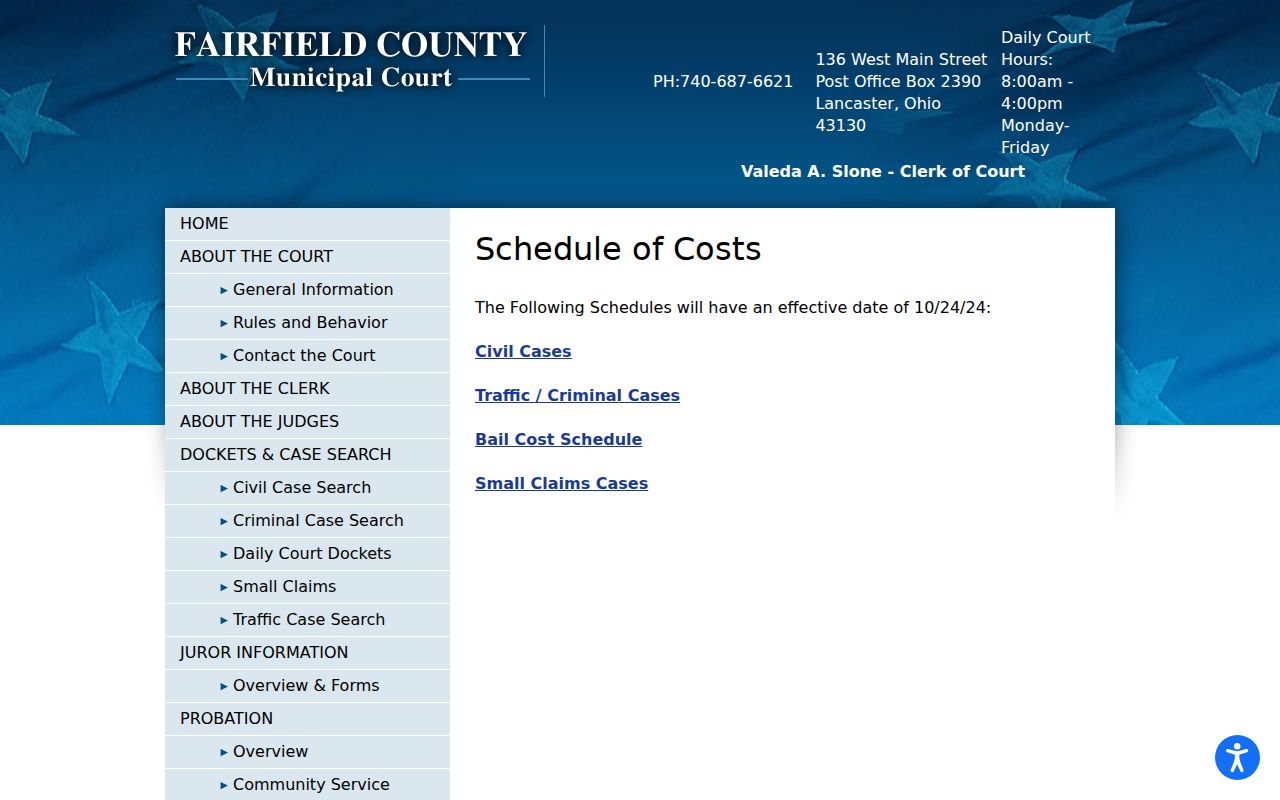 Fairfield County traffic court records Municipal cost schedule