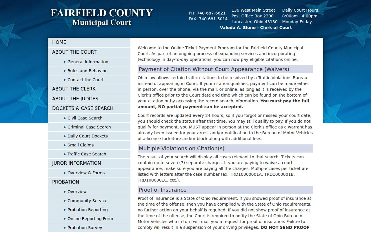 Fairfield County traffic court records Municipal online payment gateway